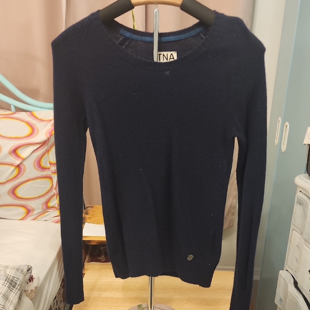 TNA Blue Crew Neck Sweater Fine Knit